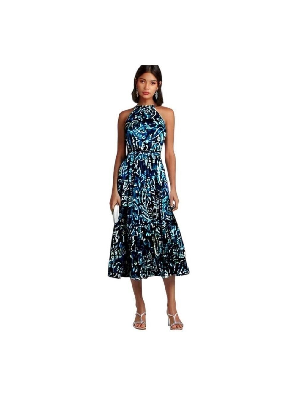 Nicole Miller Halter Neck Midi Dress Women’s Size XS Soft and Silky!